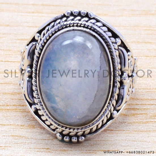 Rainbow Moonstone 925 Sterling Silver Ring (WR-6561)
