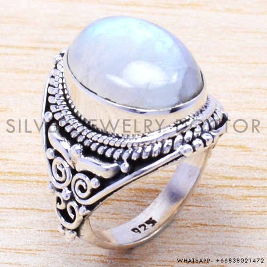 Rainbow Moonstone 925 Sterling Silver Ring (WR-6561)
